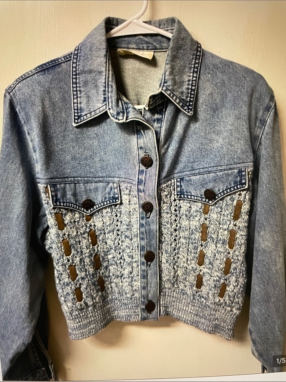 Light Blue Washed Denim Jacket with Knit Front Panels